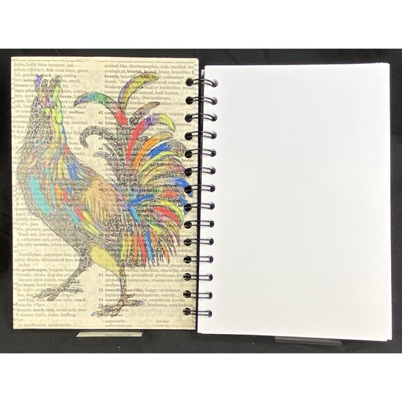 Journal Unique Rooster Lovers Designs Handmade Upcycle Spiral Notebook Barnyard - Picture 2 of 7
